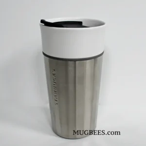 Starbucks 2015 White Silver lined Stainless Steel Ceramic Travel Tumbler 12 Fl Oz