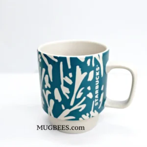 Starbucks 2016 Teal Floral Ceramic Cup Mug 12 Fl Oz