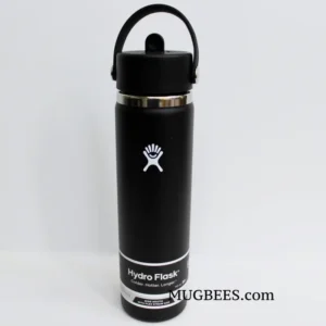 Hydro Flask Black Wide Flex Straw Cap Stainless Steel Water Bottle 24 Fl Oz